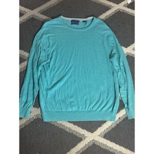VTG Alan Flusser Mens XL Crewneck Sweater Light Weight Blue Silk Cashmere Blend